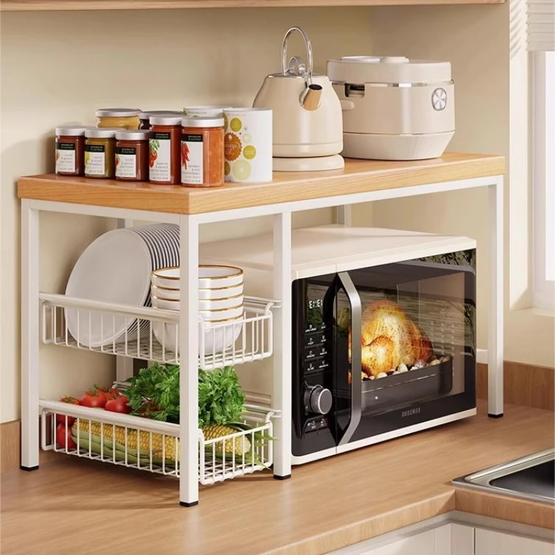 Space-Saving Microwave Stand Multi-Appliance Kitchen Organizer for Toaster Oven & Rice Cooker Countertop Storage Rack