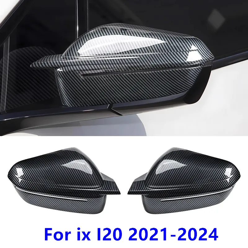 

For BMW ix I20 2021 2022 2023 2024 Carbon fiber pattern Car Rearview Mirror Cover Cow horn decorative cover