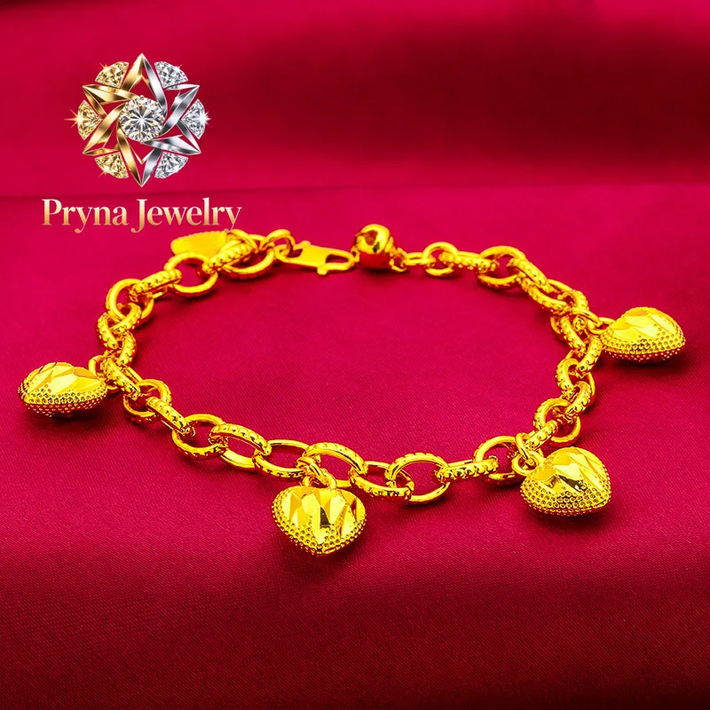 Pryna Jewelry  Love Mini Heart Bracelet for Women, 24K Gold, AU999 | Tiny hearts on delicate chain, adorable & sweet for daily w