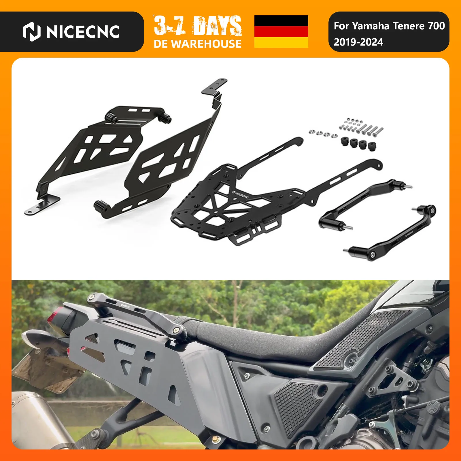 Image of (EU-Lager) Für Yamaha Tenere 700 T700 XTZ700 2019-2024 Hinterer Gepäckträger Seitlicher Gepäckträger Beifahrer-Rückgriff-Kit