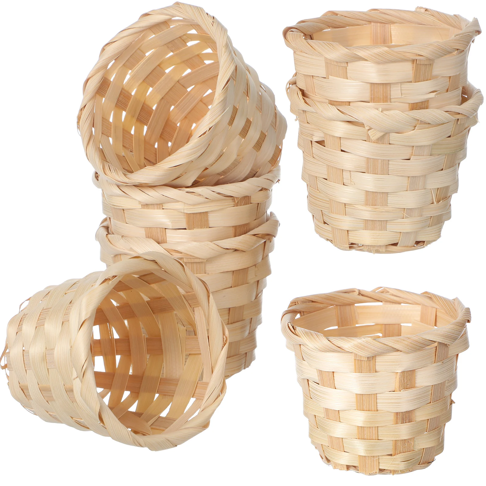 

6Pcs Bamboo Basket Woven Storage Basket Lightweight Kitchen Desktop Organizer Multifunctional Flower Holder