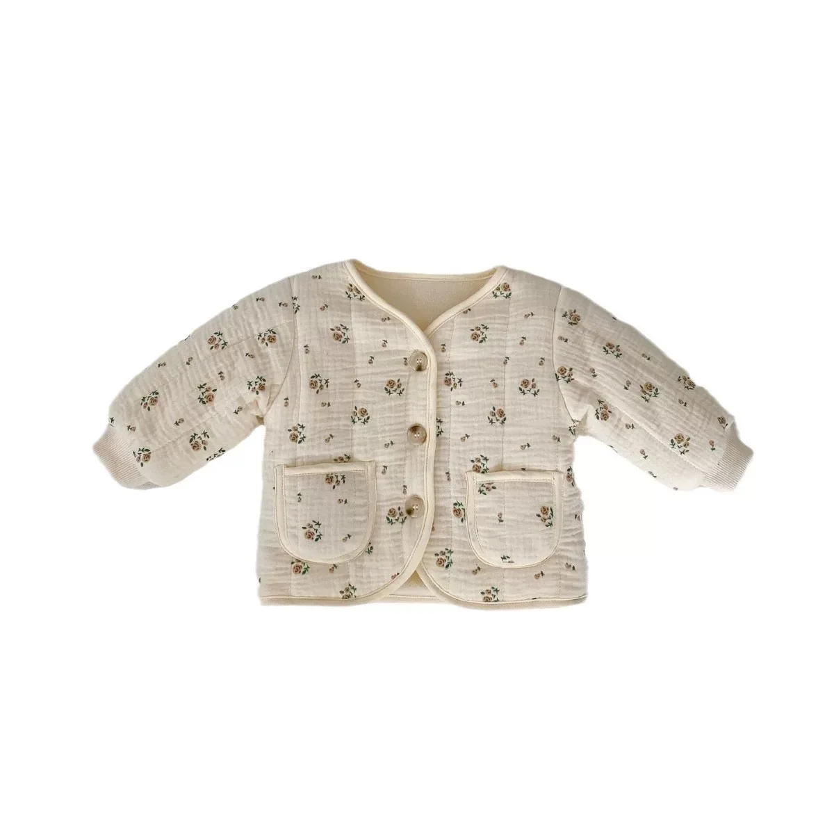 2025 Winter New Baby Long Sleeve Warm Coat Plus Velvet Thick Infant Girls Floral Padded Jacket Toddler Dot Print Warm Cardigan