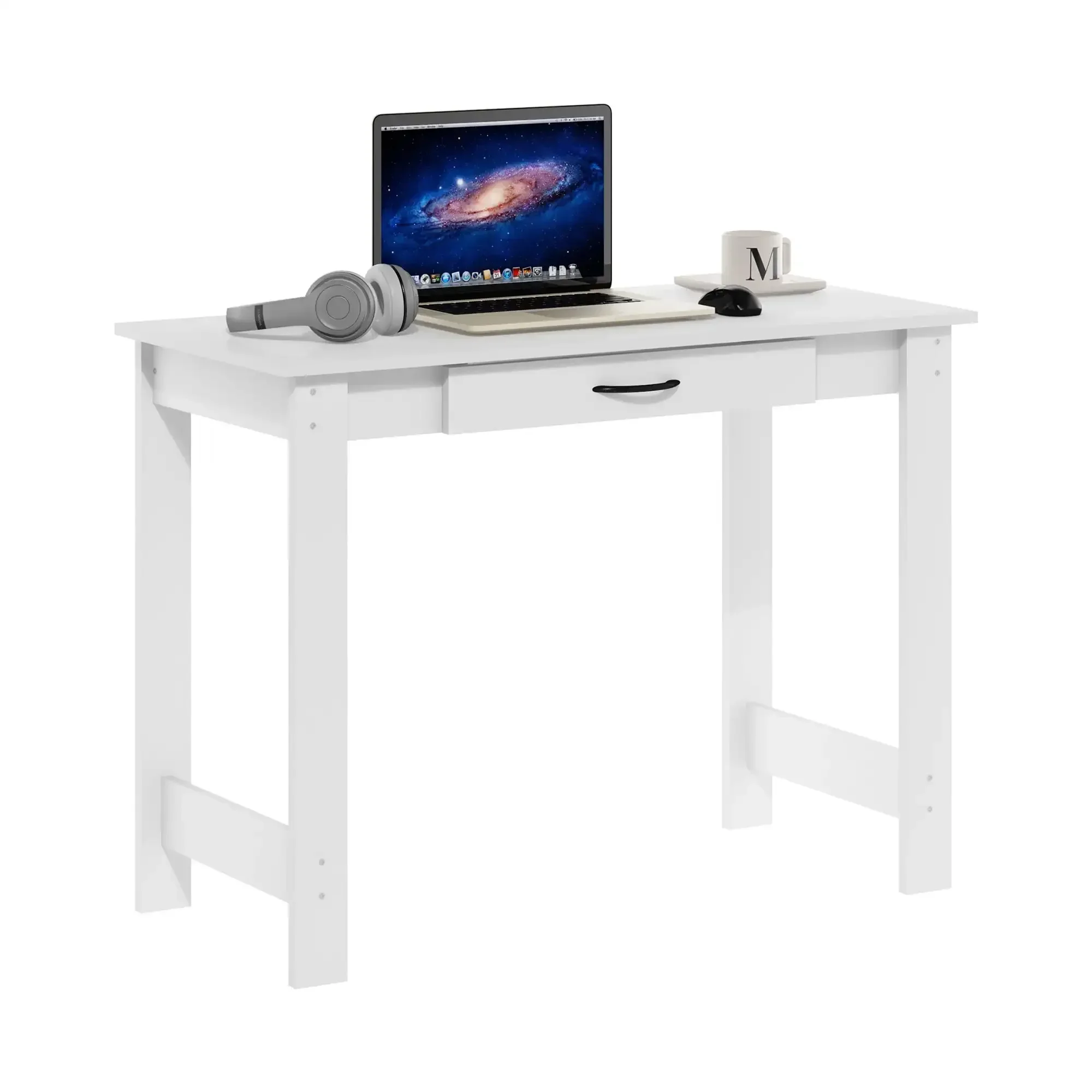 

Writing Desk Computer Desk with Drawer White/Black