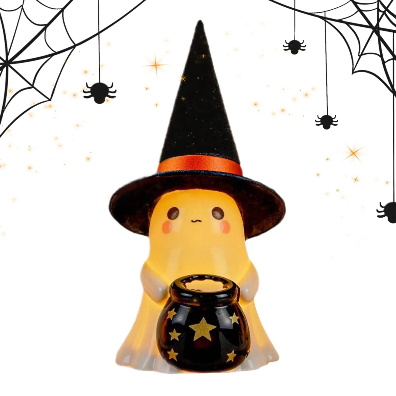 Lighted Ghost Figurine Halloween Ghosts With Witch Hats Cute Holiday Decoration Led Spooky Statue For Home Mantel Desk Fireplace
