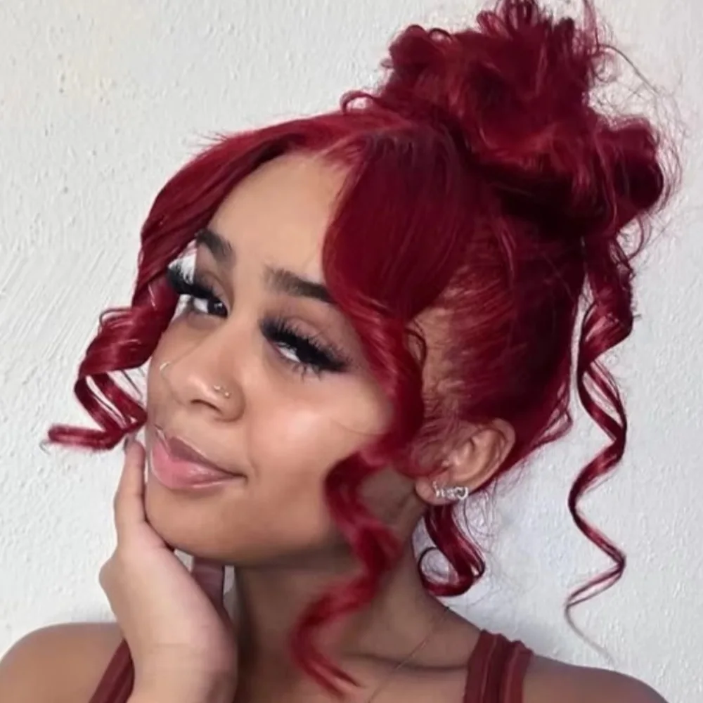 

200% Density Body Wave Burgundy 13x4 Lace Front Wigs 46 Inch 13x6 HD Lace Frontal Wig Human Hair Pre Plucked 99J Red Colored Wig