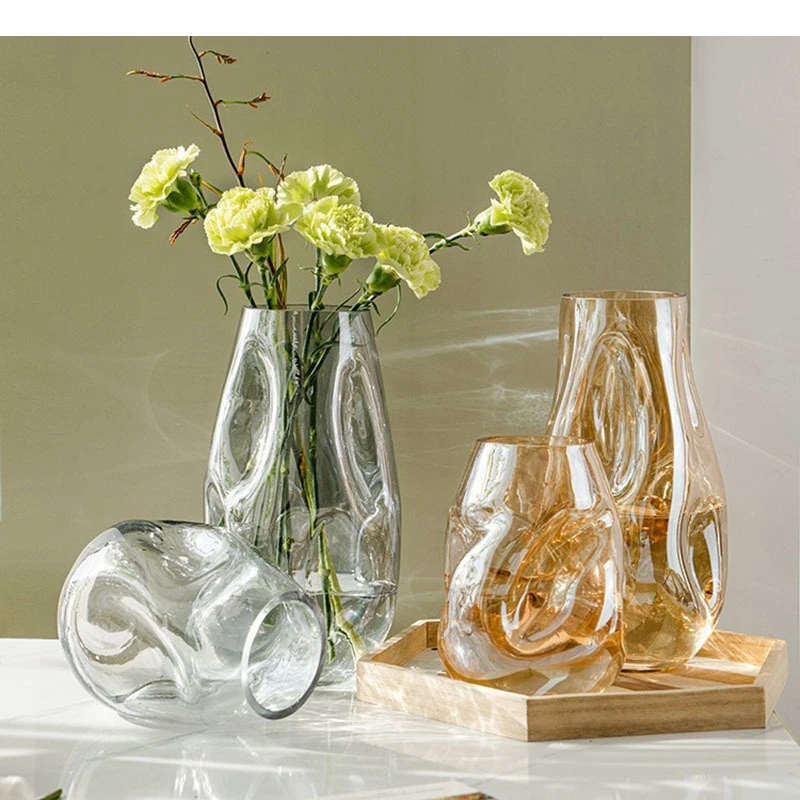 Irregular Glass Vase Desktop Transparent Flower Ware Hydroponic Arrangement Modern Home Decoration