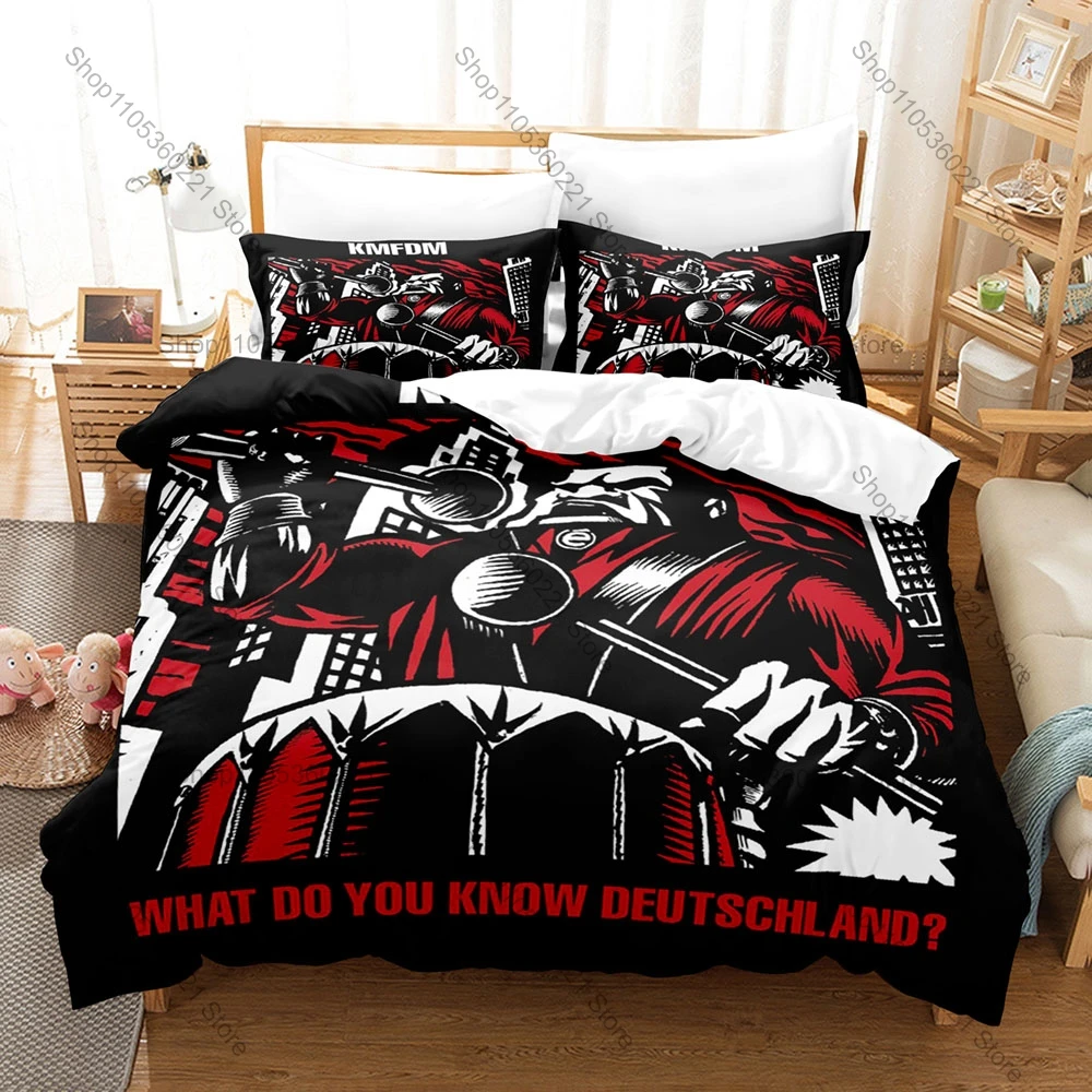 Personality KMFDM Rock Band Printed Brushed Fabric Bedding Set New Soft Warm Duvet Cover Pillowcase Bed Sheet For Fans
