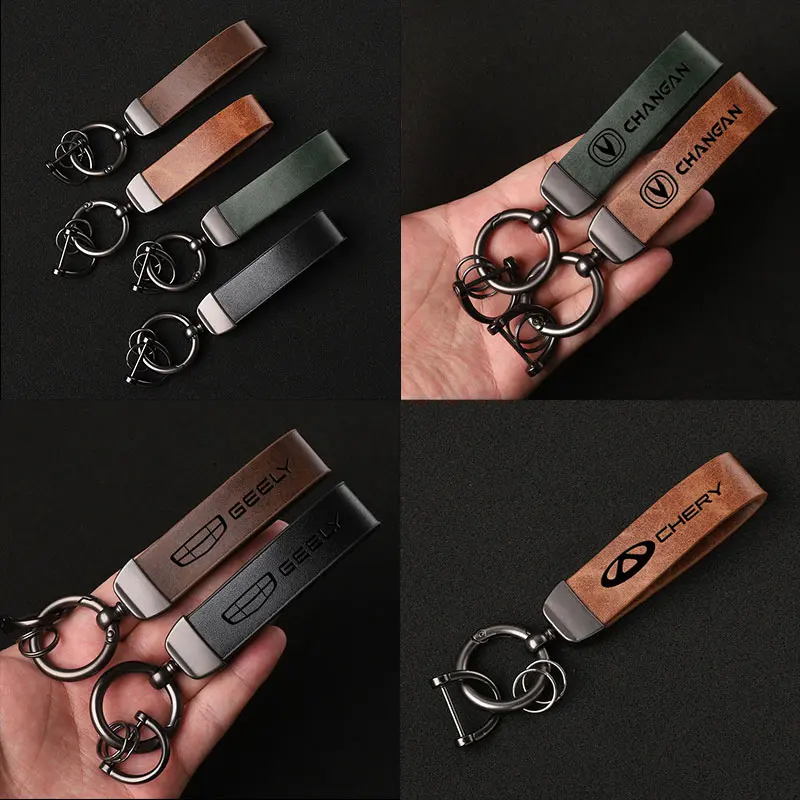 Luxury Genuine Leather Keychain Car Key Ring Holder Jewelry Custom Gift For Suzuki Mitsubishi Car Accessories