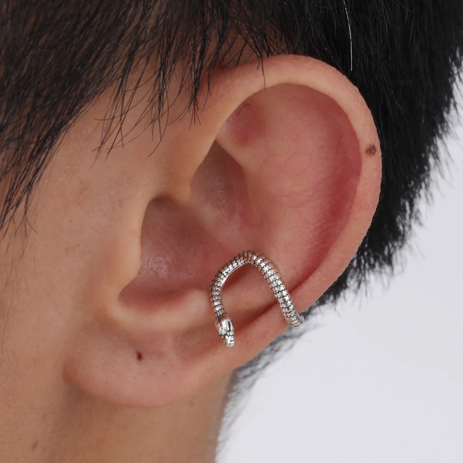 Gothic Serpentine Earclip for Men Boys,Trendy Metal Sanke Ear Bone Clip,Rock Punk Cool Jewelry Gifts