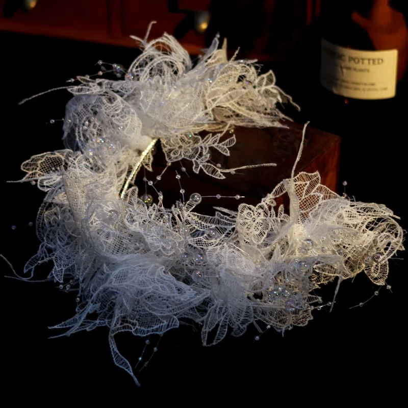 Bridal Crystal Hair Band 2026 New Lace Design Yarn Hat Retro Light Luxury Atmosphere Flower Veil Bridal Hair Accessories