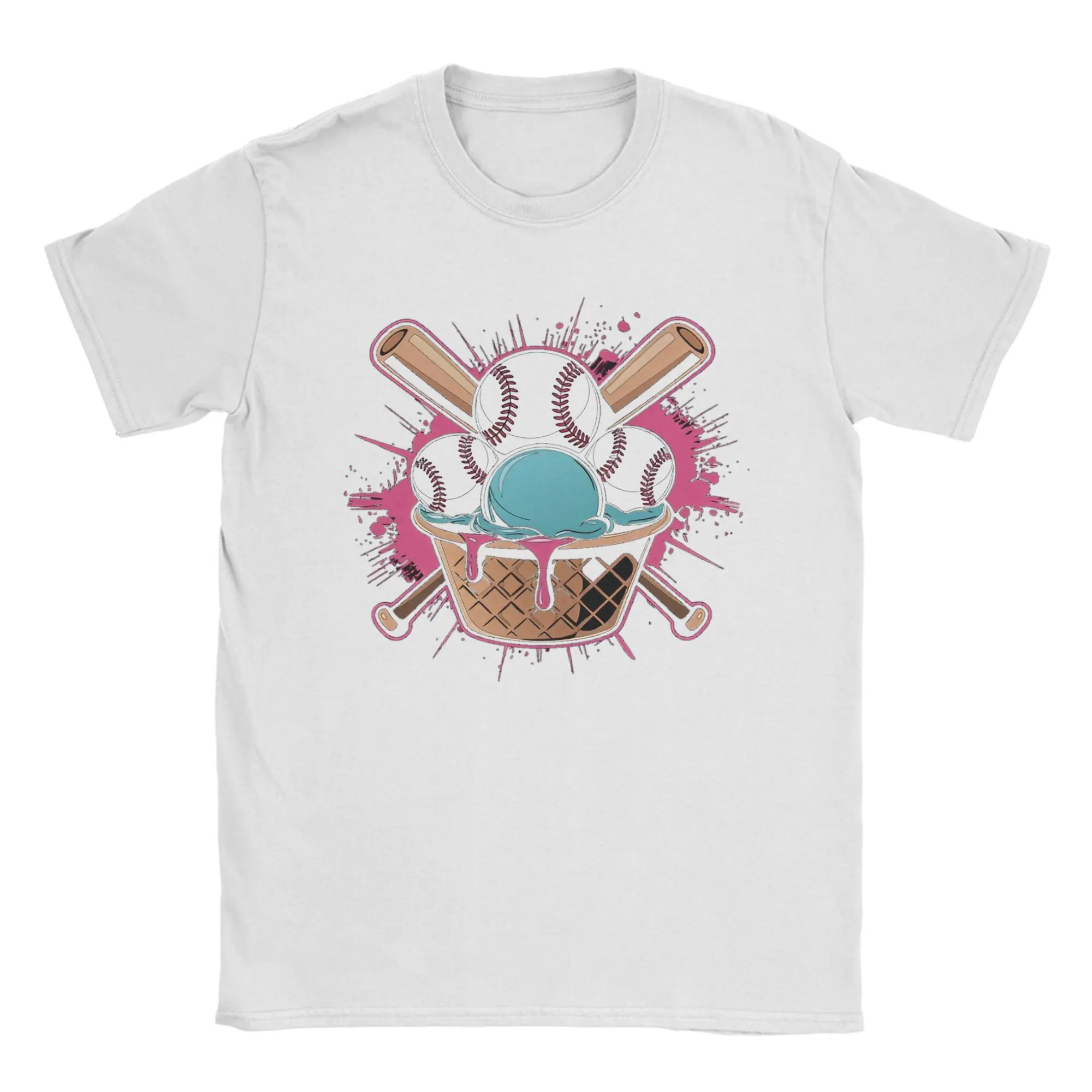 

Men Women Graphic Printing Baseball Drip Ice Cream Tee T Shirt 100% Cotton T-shirts Clothing