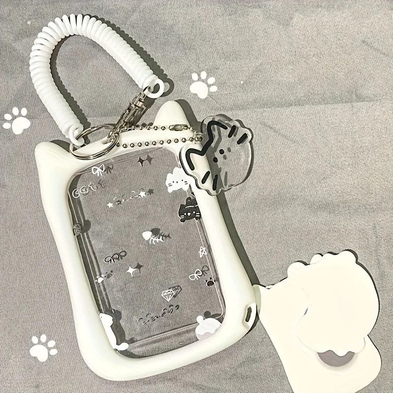 

Cute Cat ID Card Holder Keychain Silicone Document Protector ID Card Case with Paw Perfect for Bus, Subway, and Student Cards