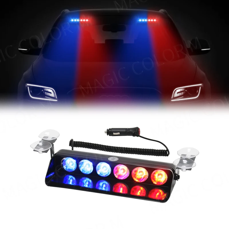 Magia colorm 6 led carro polícia luz estroboscópica bombeiro frente de emergência brisa flash aviso sinal beacon lâmpada caminhão reboque 12