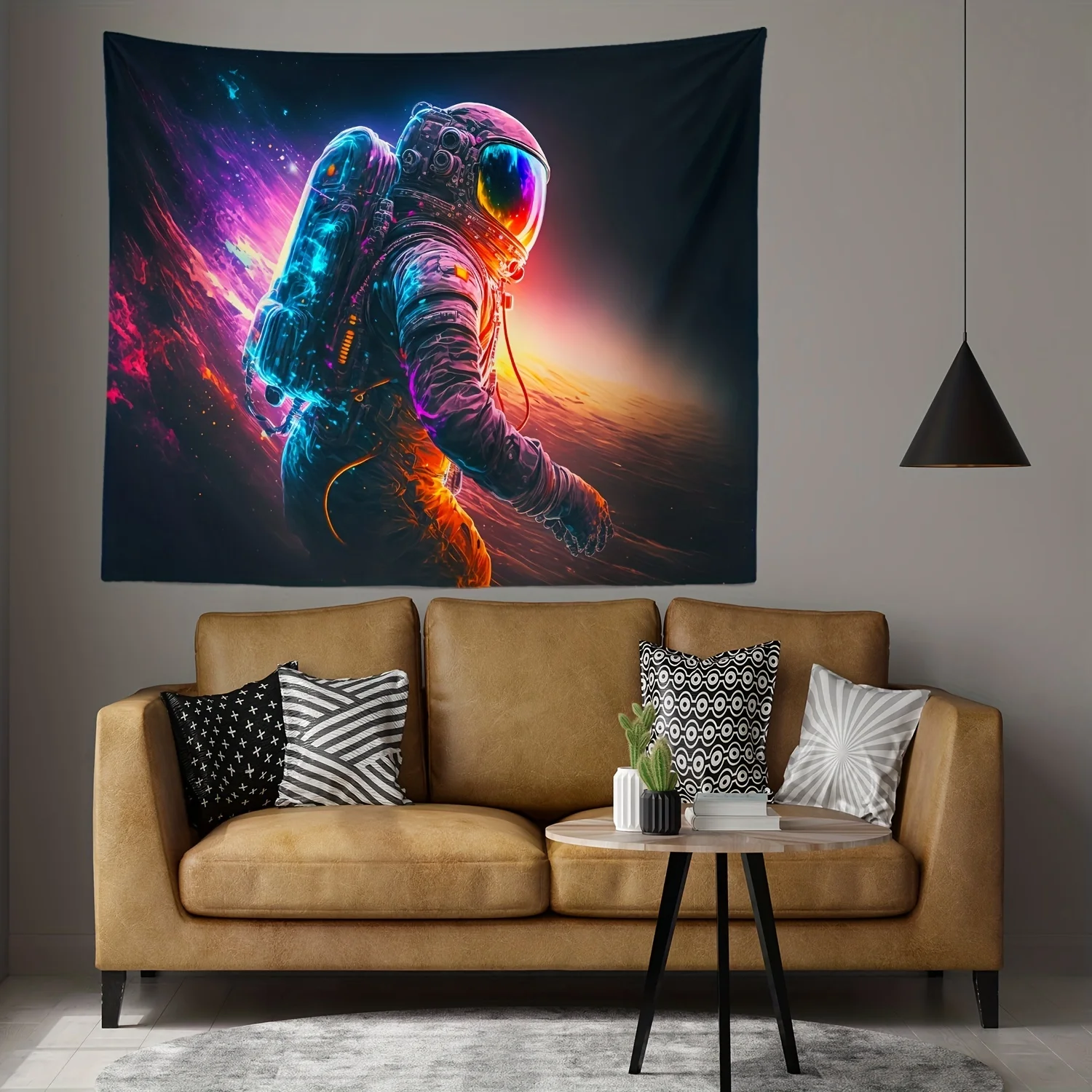 VIKAMA Cyber Neon Astronaut Tapestry, Colorful Gradient Nebula Wall Hanging for Bedroom Living Room Dorm Decor