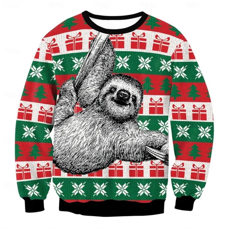 Funny Animal Sloth Graphic Ugly Christmas Sweater Fashion Pet Cat Dog Sweatshirts For Women Clothes Xmas Boy Gift Pullovers Tops