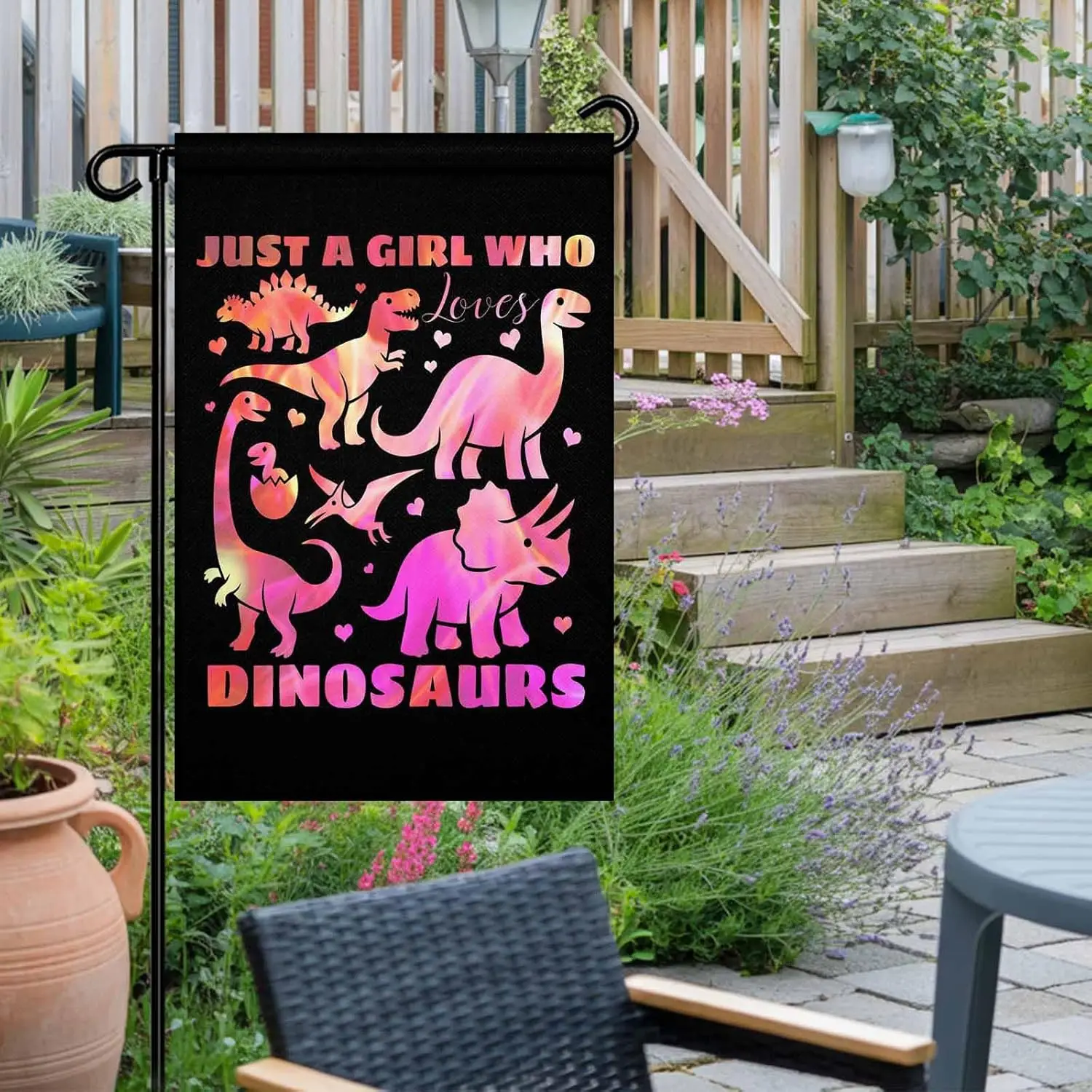 Cartoon Pink Dinosaurs Garden Flag 12x18 Inch Just A Girl Who Loves Dinosaurs Double Sided Yard Flags for Outdoor Decoration ZZM