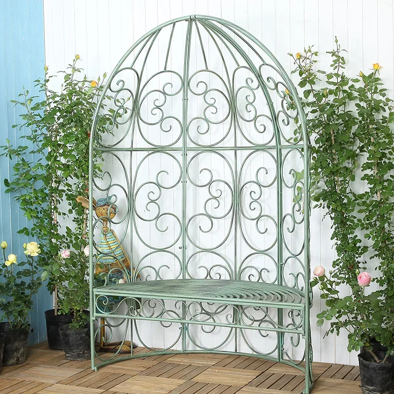 American country retro wrought iron semicircle garden chair balcony garden patio leisure chair plant climbing rattan frame