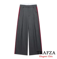 TRAFZA-Pantaloni gessati alla moda da donna Boxer Brief Dettaglio Pantaloni Nuova primavera autunno Casual Pantaloni versatili con striscia laterale bordeaux