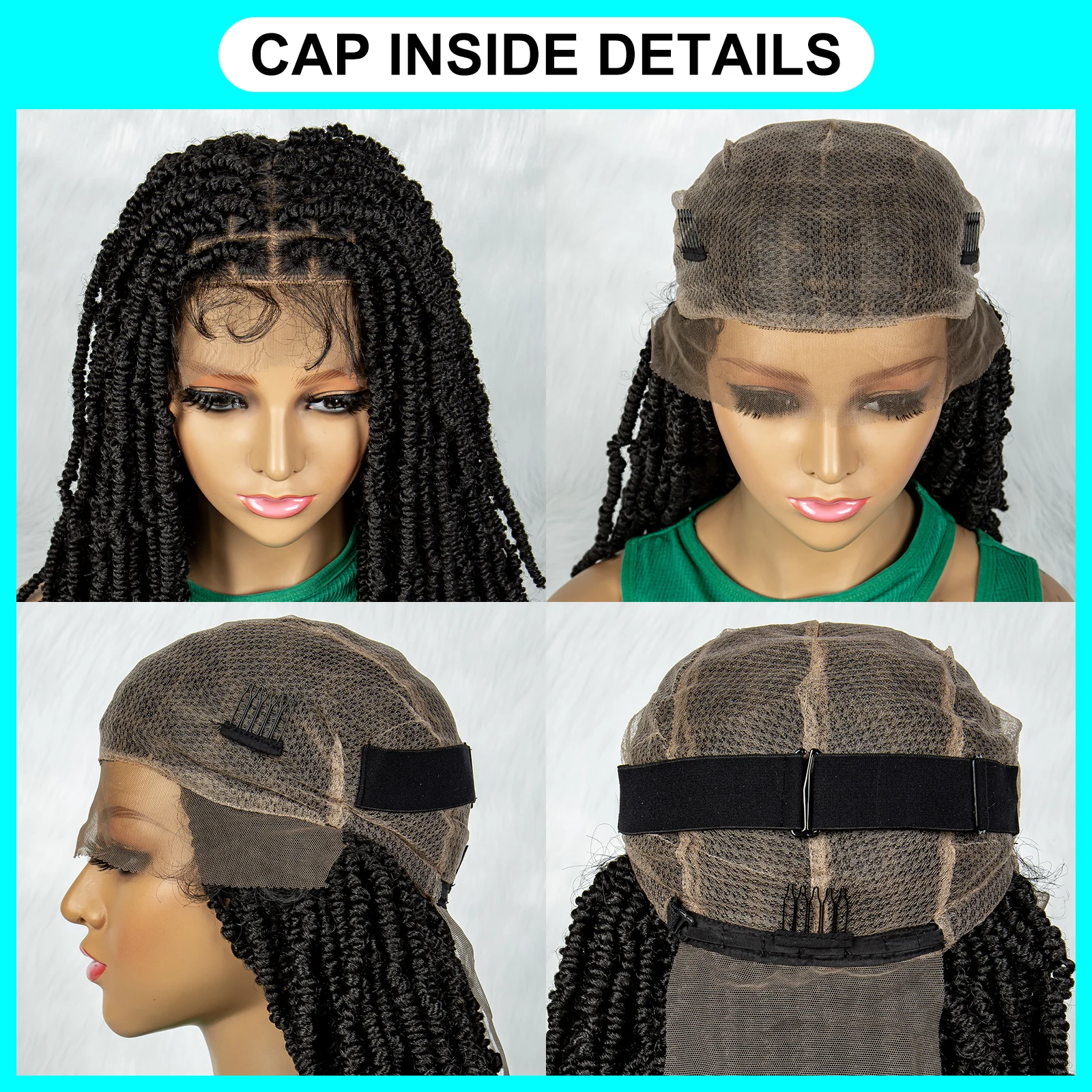 Burgundy Full Lace Braided Wigs Spring Twist Wig Knotless Spring Curl Twist Braided Wig Cornrow Pre-Twisted Braids Wig