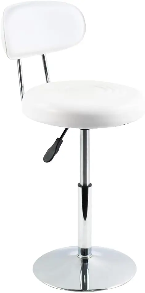 

White Pu Leather Swivel Salon Chair - Mini Barber Shop Stool With Backrest For Manicure, Tattoo, And Office Use