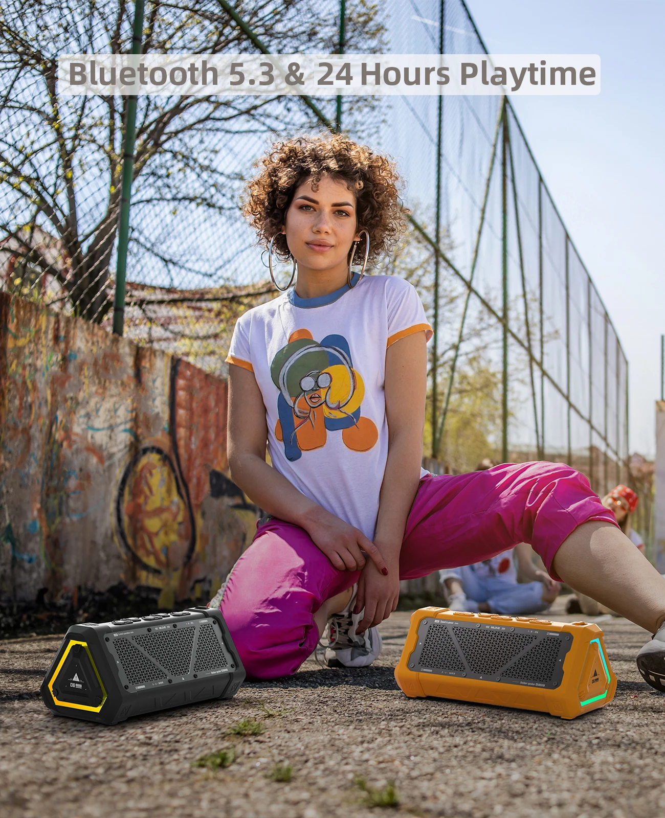 Altoparlante Bluetooth da esterno, altoparlante Bluetooth 5.3 con potenza di uscita da 40 W, suono stereo IPX7 impermeabile, scheda Micro SD, luce RGB