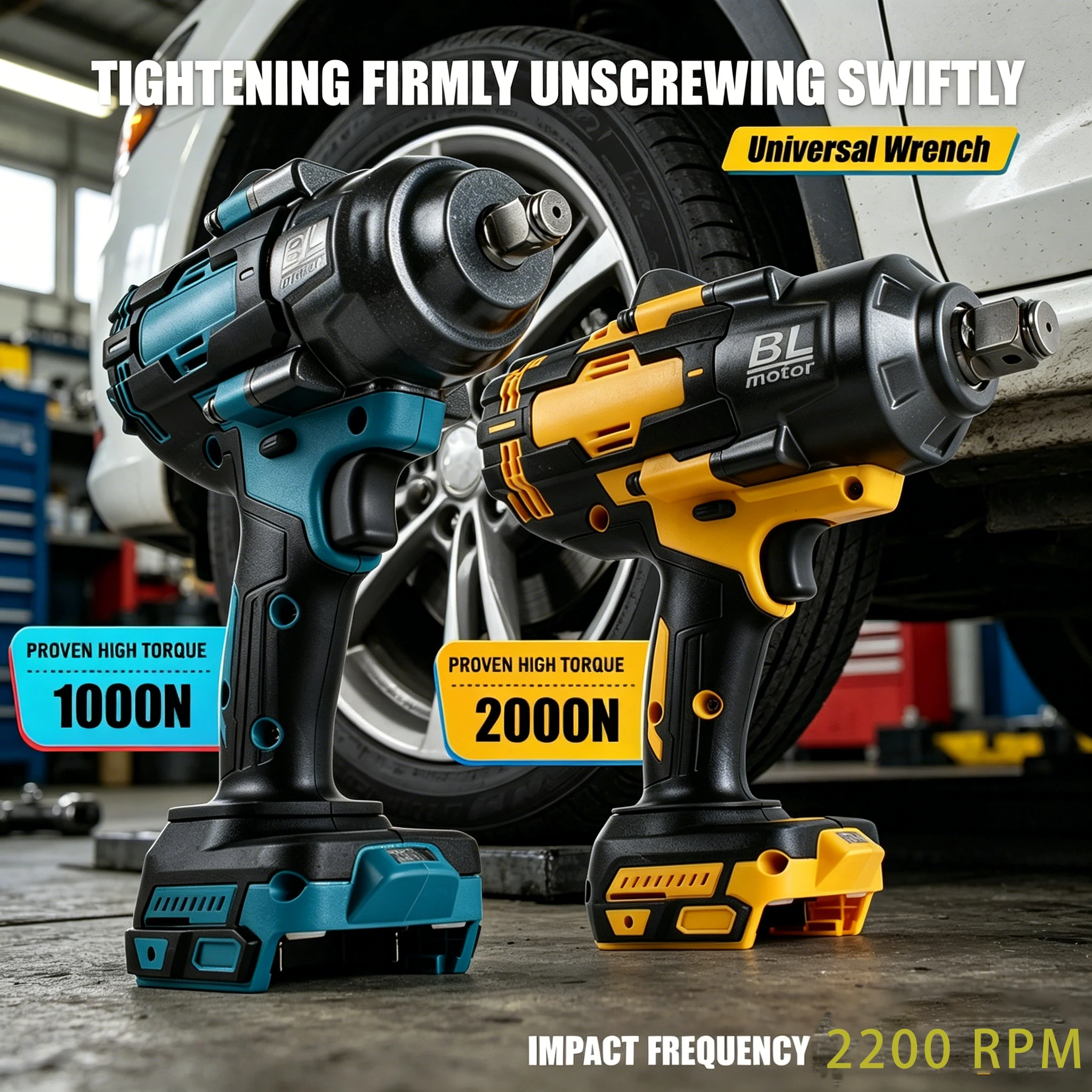 Cordless Electric Impact Wrench 1850N.M Brushless Motor 1/2" 3/4" Drive Lithium Battery Power Wrench for Car Tire Removal Repair