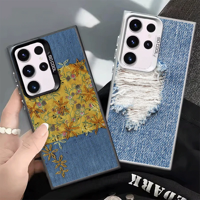 Retro Denim Pattern Shockproof Phone Case for Samsung Galaxy S26 Edge S25 Ultra S24 FE S23 Plus S21 Cover Anti Fall Fundas