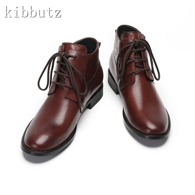 Brown Black Genuine Leather Men Boots Designer New Flat Lace Up Chelsea Boots Male Business Wedding Dress Formal Shoes