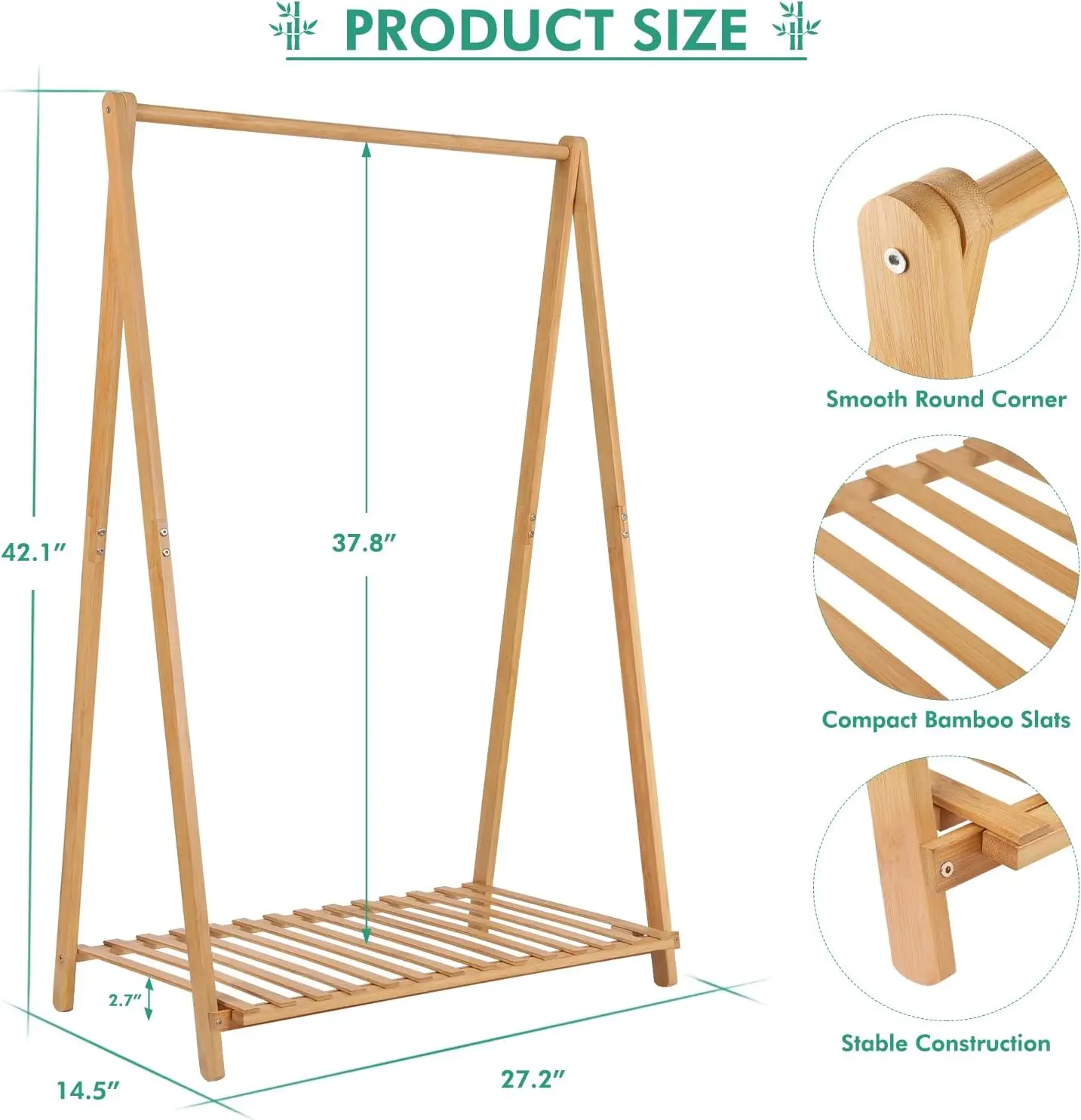 Kids Bamboo Clothes Rack with Shelf for Playroom, Bedroom Storage and Costume Organizer