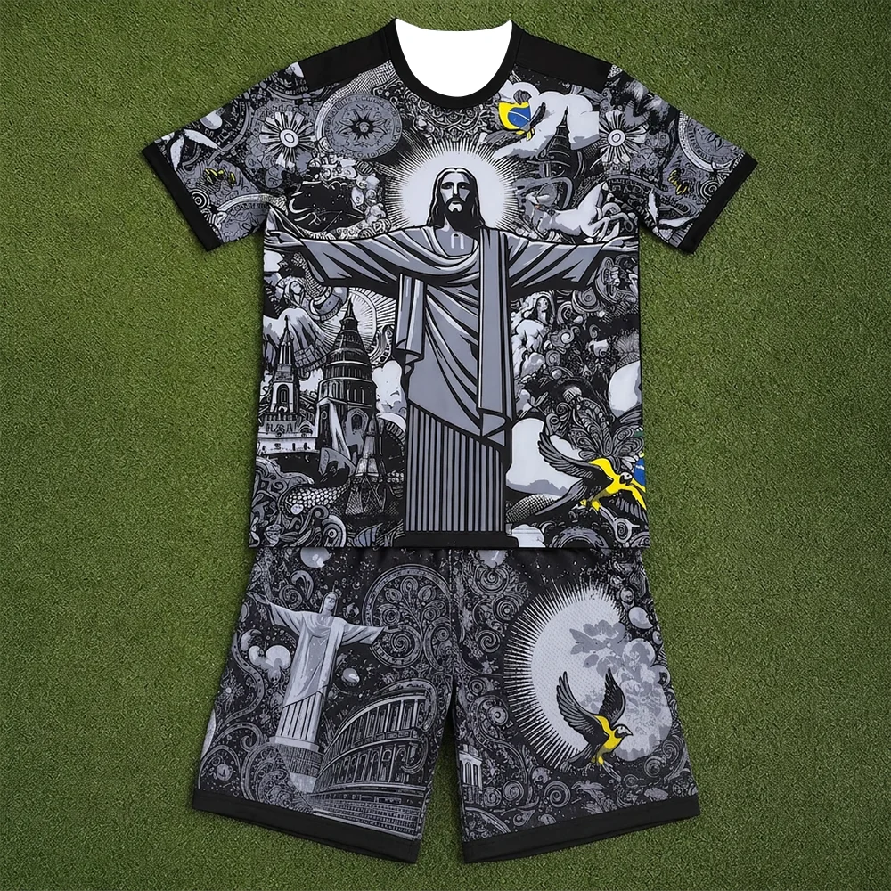 Unisex Brazil Special Edition Jesus Summer Football Jersey Quick-Drying Breathable Training Top Outdoor Sets for Adults and Kids