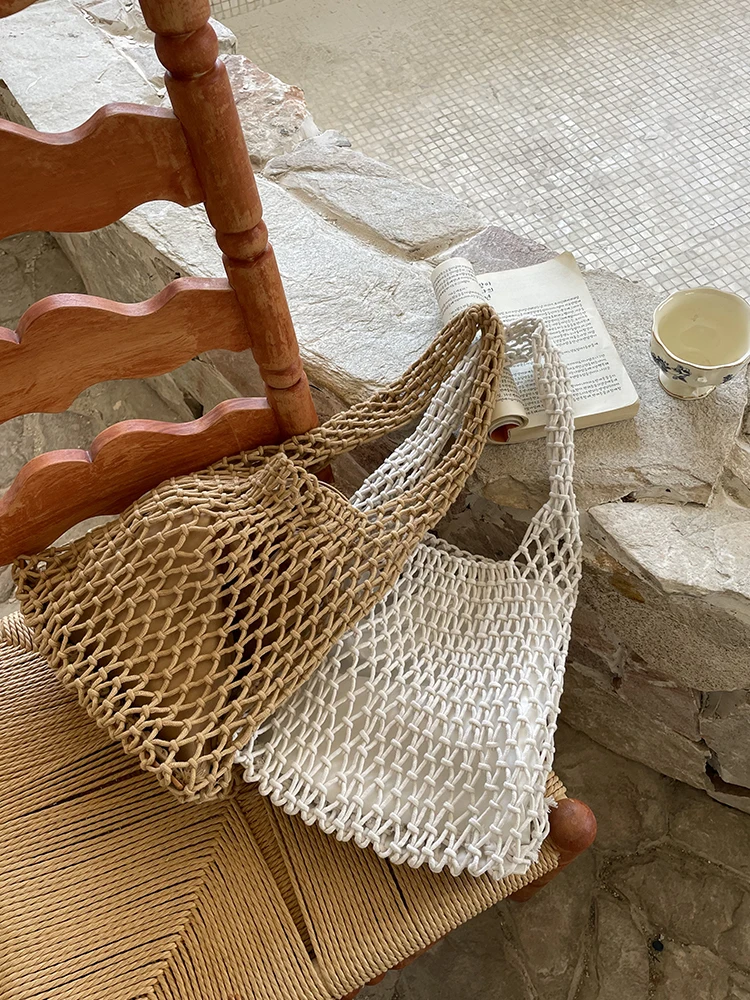 

Большая вместительная пляжная сумка St, тканая сетчатая сумка на одно плечо для путешествий, мягкий хлопковый веревочный материал