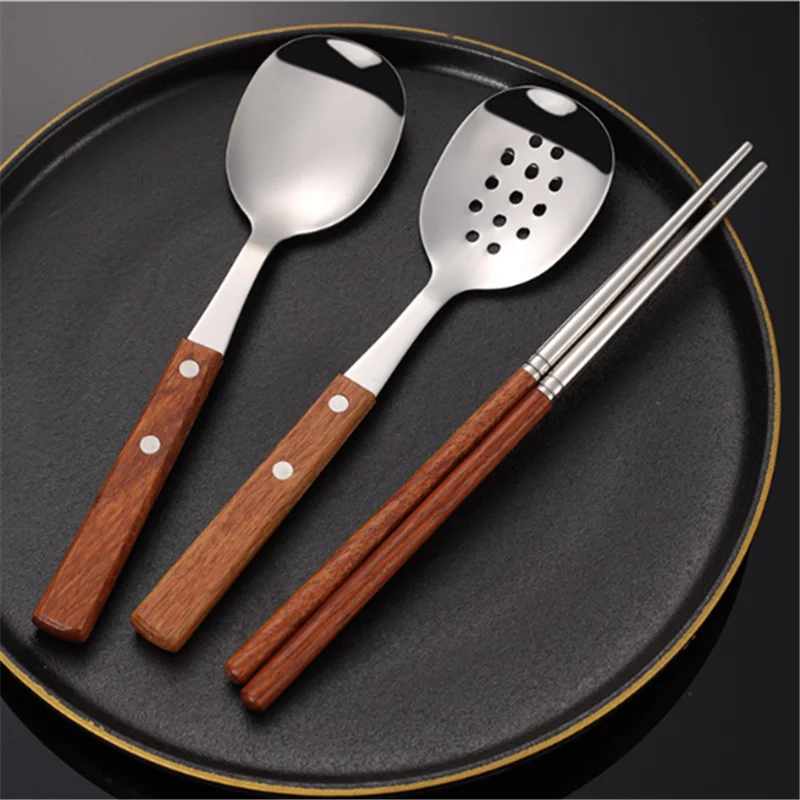 Rosewood 304 Stainless Steel Tableware Sets Chopstickers Spoon Colander Public Serving Cutlery Full Kits Japanese Style