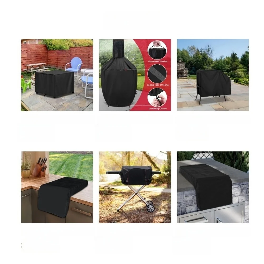 Sturdy Black Offset Grill Cover 60''W x 28''D for x 38.5''H 600D Polyester Windproof Fastening Straps for Multiple Grill Brands