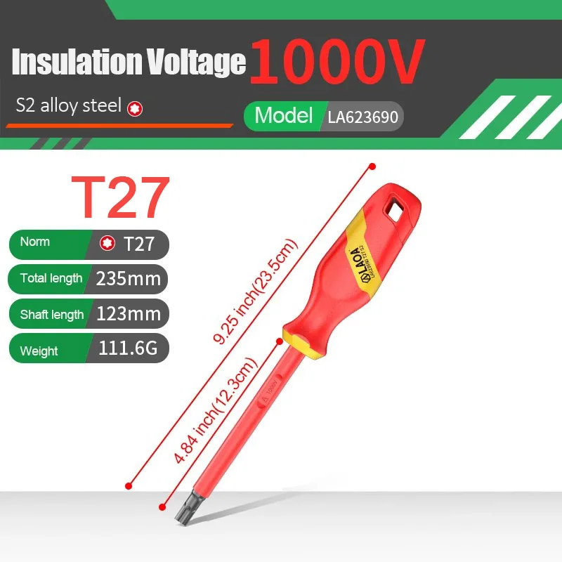 Laoa Vde Geïsoleerde Pruimenbloesem Schroevendraaier 1000V Elektricien Specifiek Hard Spanningsbestendig Gereedschap Huishoudelijke Schroevendraaier