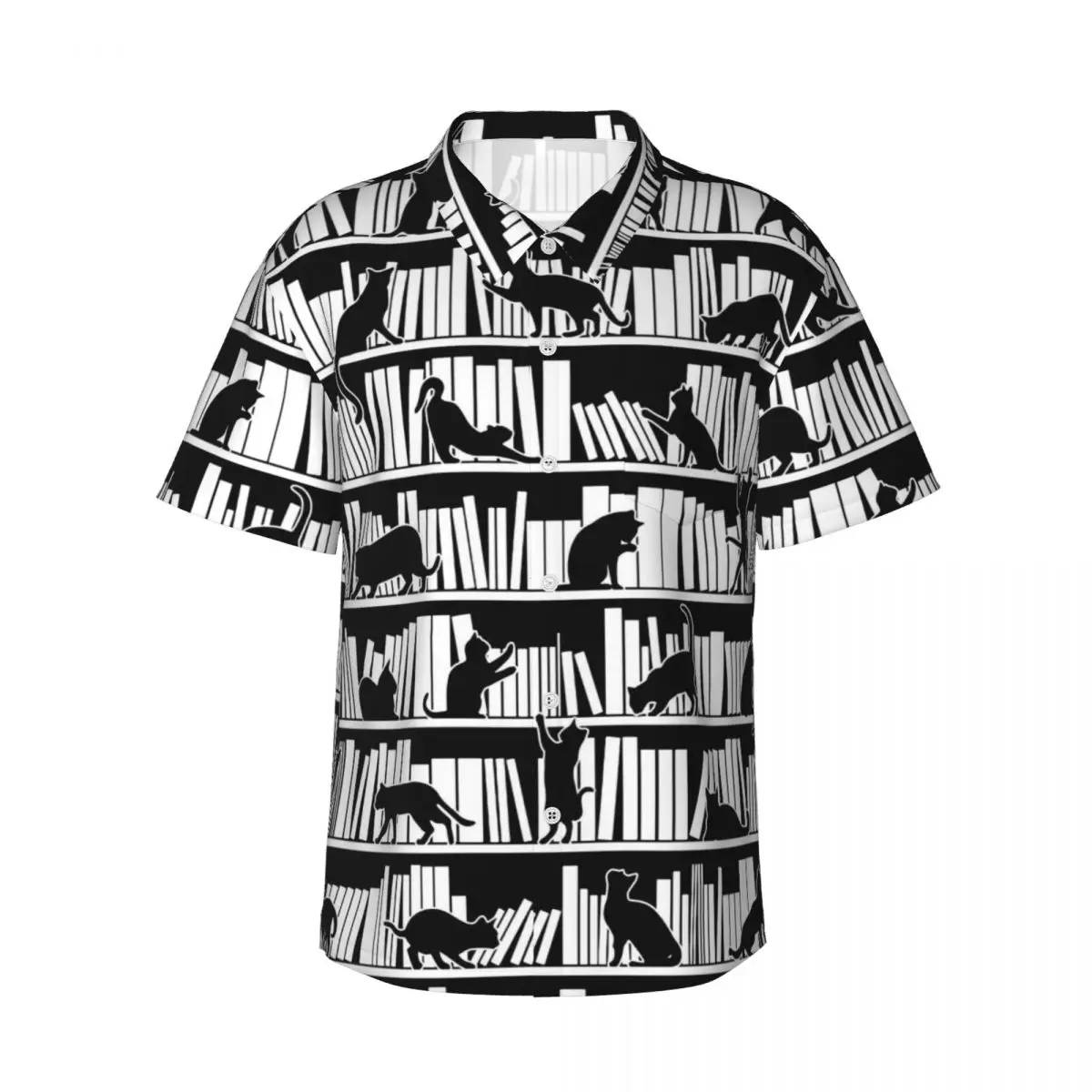 Library Cat Beach Shirt All I Need Is Books Hawaii Casual Shirts Male Elegant Blouses Short Sleeves Harajuku Design Top