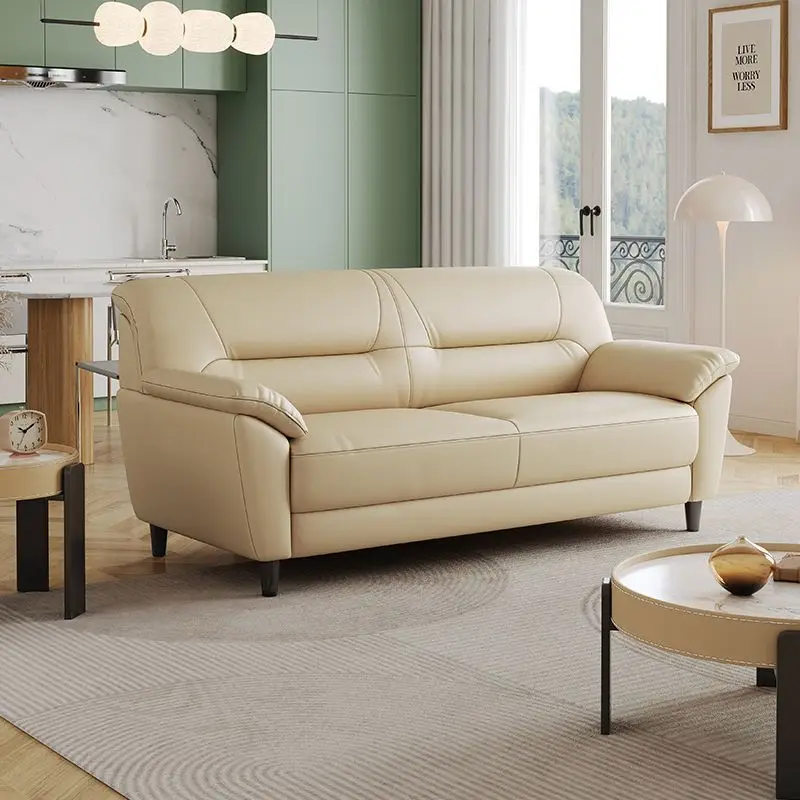 北欧風レザーソファ、小さなアパート3人用、モダンなリビングルームの組み合わせ、オフィスのシンプルなダブル牛革ソファ