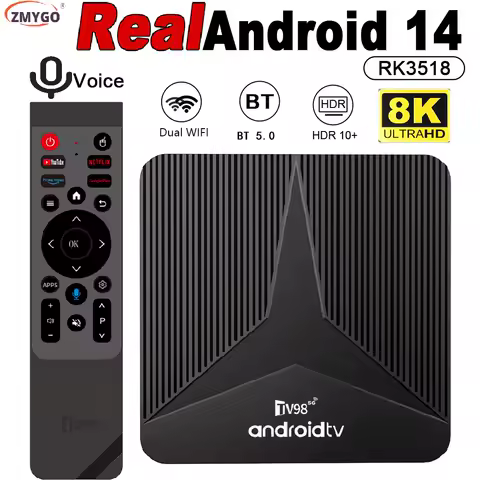 TV Box 2025 High Quality Real Android 14 Box Androidtv 4K 8K RK3518 Quad Core A53 Dual WiFi6 Bluetooth5 Voice Remote Set Top Box