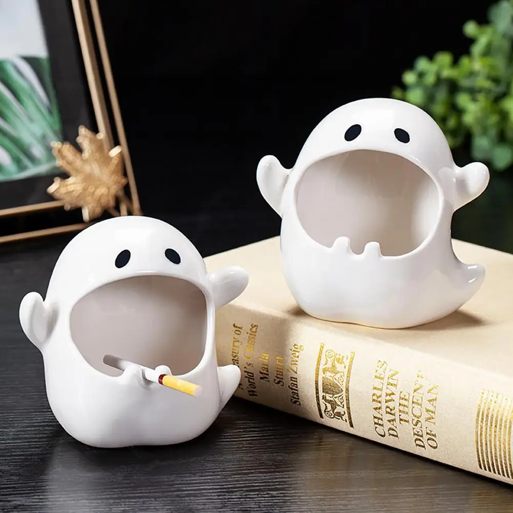 Spacious Capacity Ashtray Big Mouth Ghost Ashtray Elegant Ceramic Ghost Ashtray Capacity Heat Resistant Desktop Holder for Ash