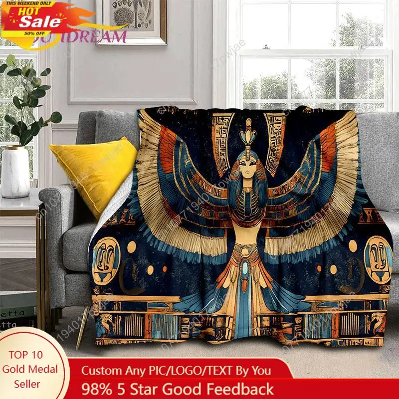 

2025 Ancient Egypt Hieroglyphic Mythology Wall Painting Blanket,Soft Throw Blanket for Home Bedroom Bed Sofa Custom blankets