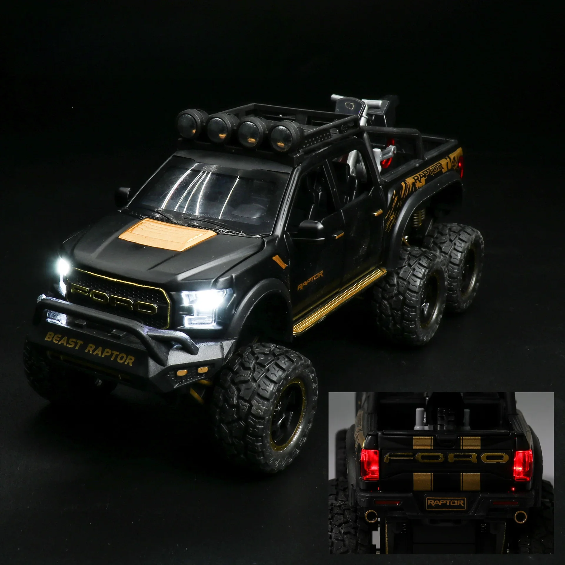 Camioneta F150 Raptor para niños, modelo de coche de Metal fundido a presión, con sonido y luz, a partir de 3 años, azul, 1:24