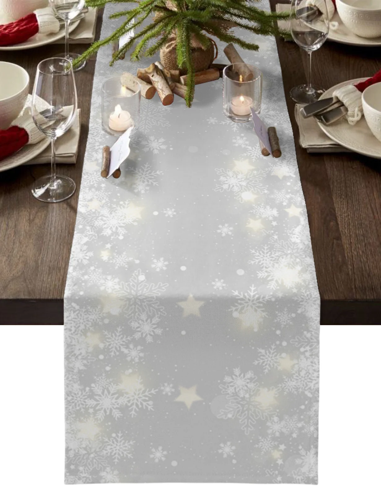 Christmas Snowflake Gray Table Runner Cloth Table Decor 2024 for Home Tablecloth Xmas Ornament Navidad Natal New Year Gift