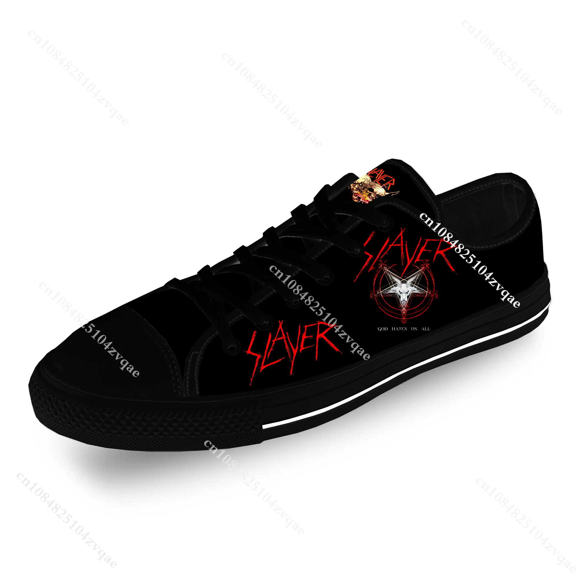 Slayer Heavy Metal Rock Band Horror beängstigend lässig Stoff 3D-Druck Low-Top-Leinwand Mode Schuhe Männer Frauen atmungsaktive Turnschuhe