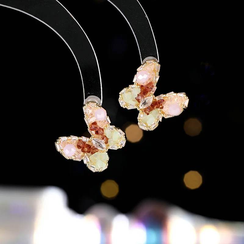

s925 Silver Needle Butterfly Crystal Zircon stud Earrings, French sweet style, fashionable and elegant, niche high-end earrings
