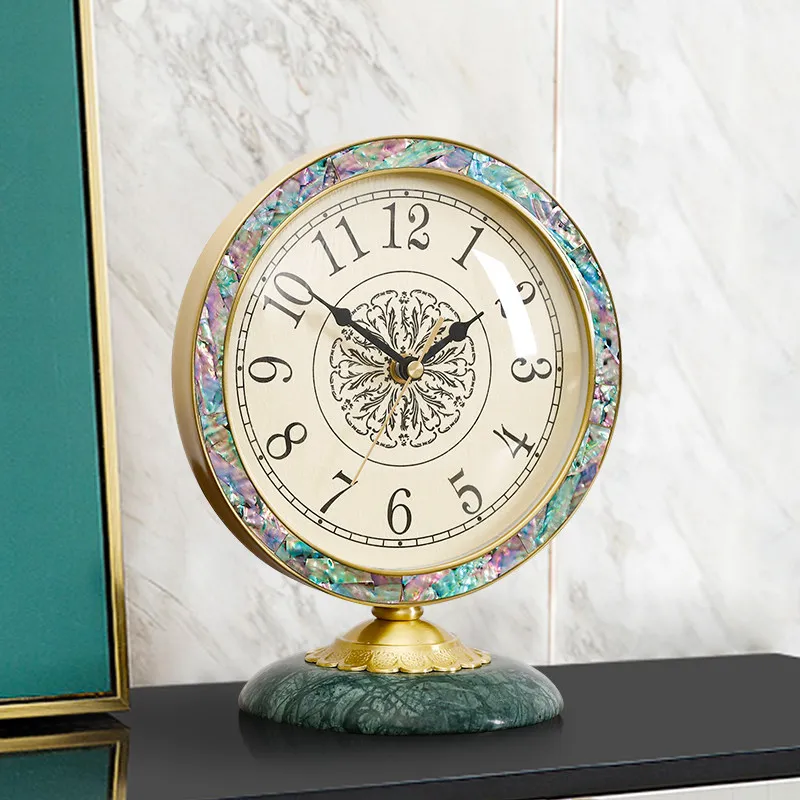 

Round Vintage Table Clock Elegant Green Round Design Bedroom Digital Clock Nordic Cute Gold Orologio Da Parete Room Decorations