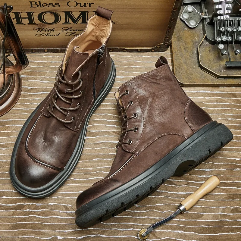 

Retro Mens Ankle Boots Luxury Genuine Leather Handmade Quality 2024 Autumn Comfortable Fashion Daily Outdoor Social Shoes Man