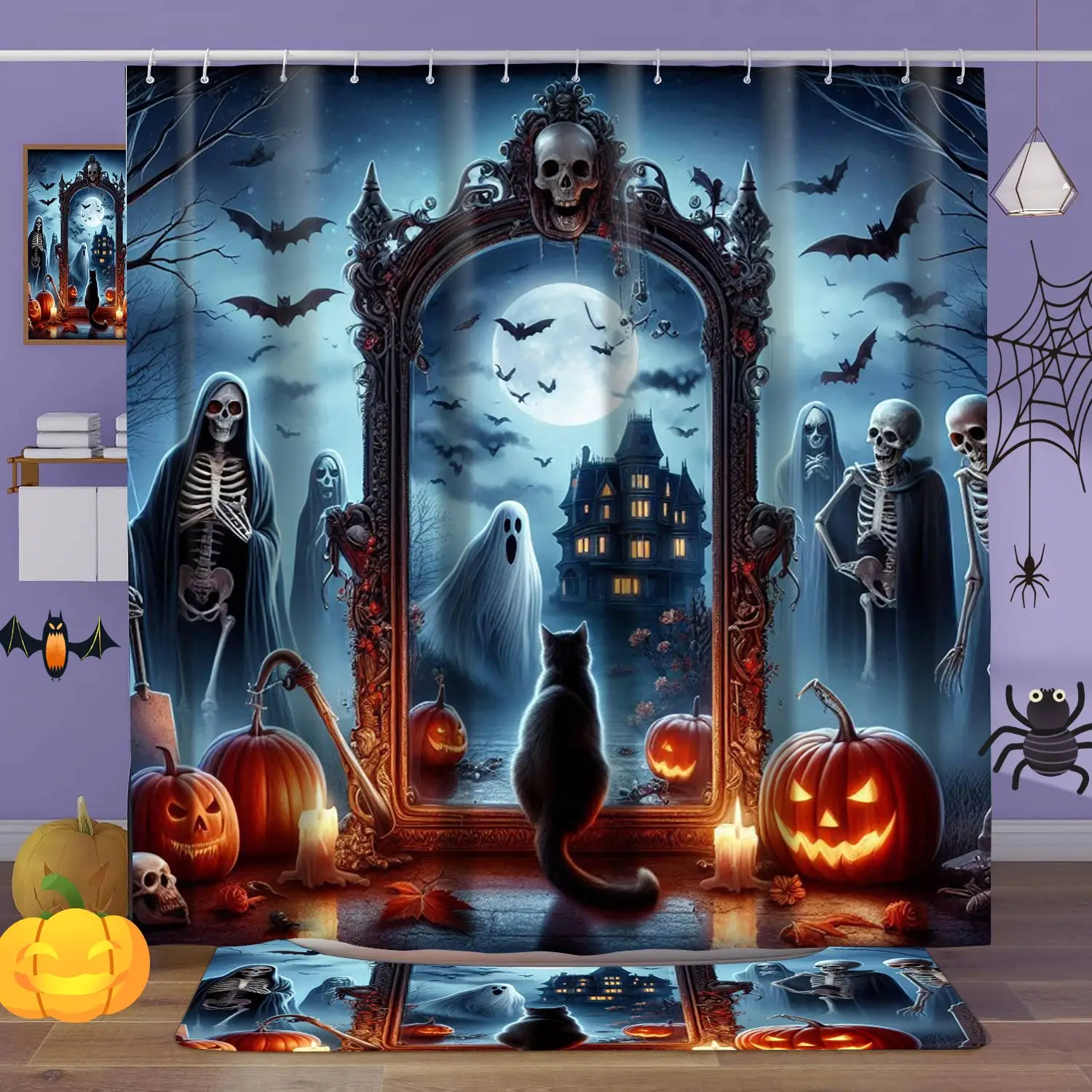 

Halloween Bathroom Shower Curtain Horror Wizard Waterproof fabric bathroom Curtain With 12 Hooks Sunflower Home Deco Free Ship
