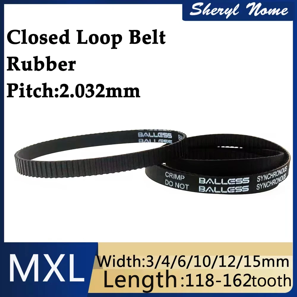 MXL rubber ring closed loop conveyor synchronous belt bandwidth 3/4/6/10/12/15mm perimeter 118-162