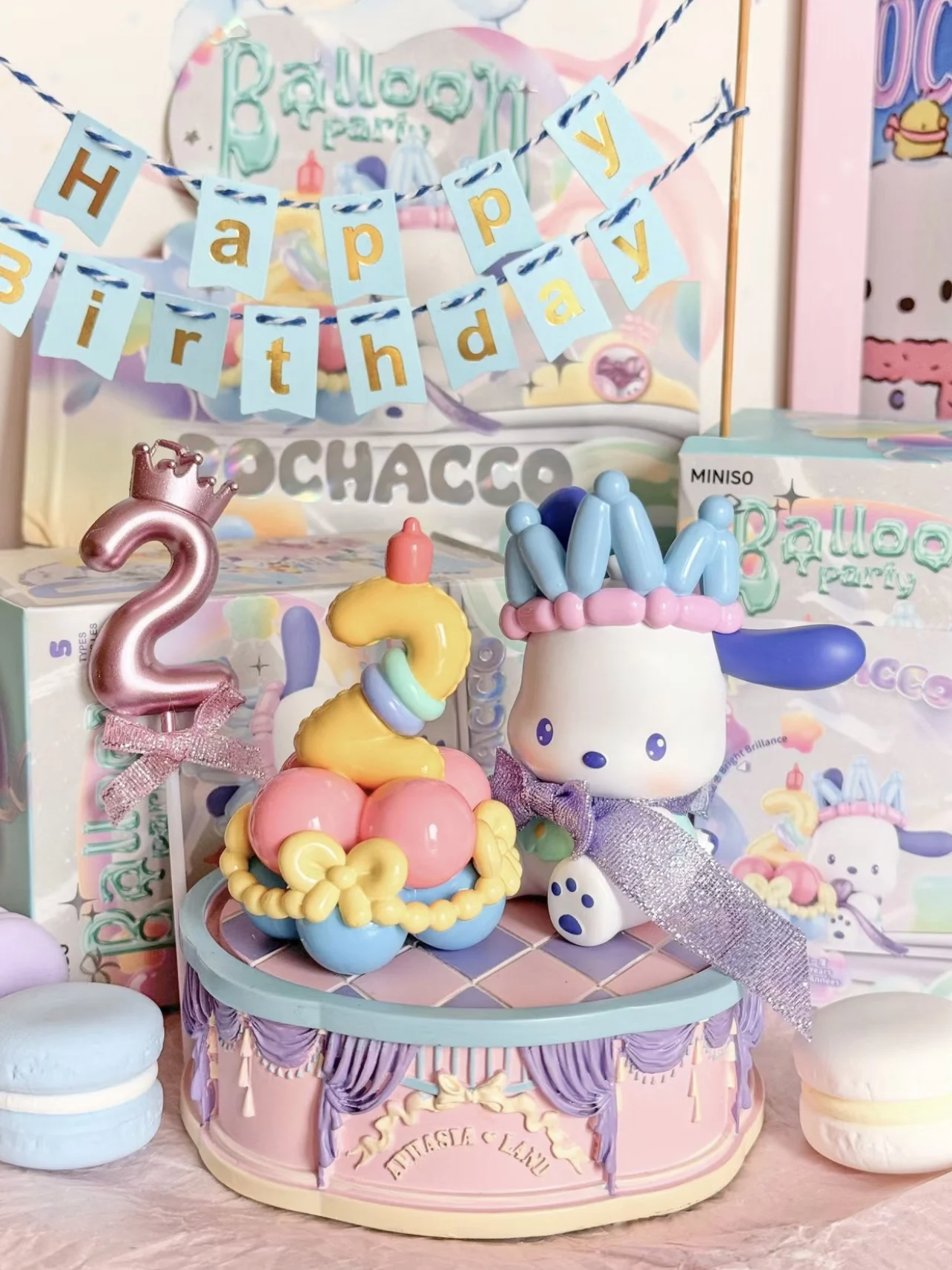 حقيقية Miniso سانريو Pochacco بالون باش سلسلة صندوق أعمى الكرتون أنيمي منضدية الديكور لطيف زخرفة غرفة مزينة