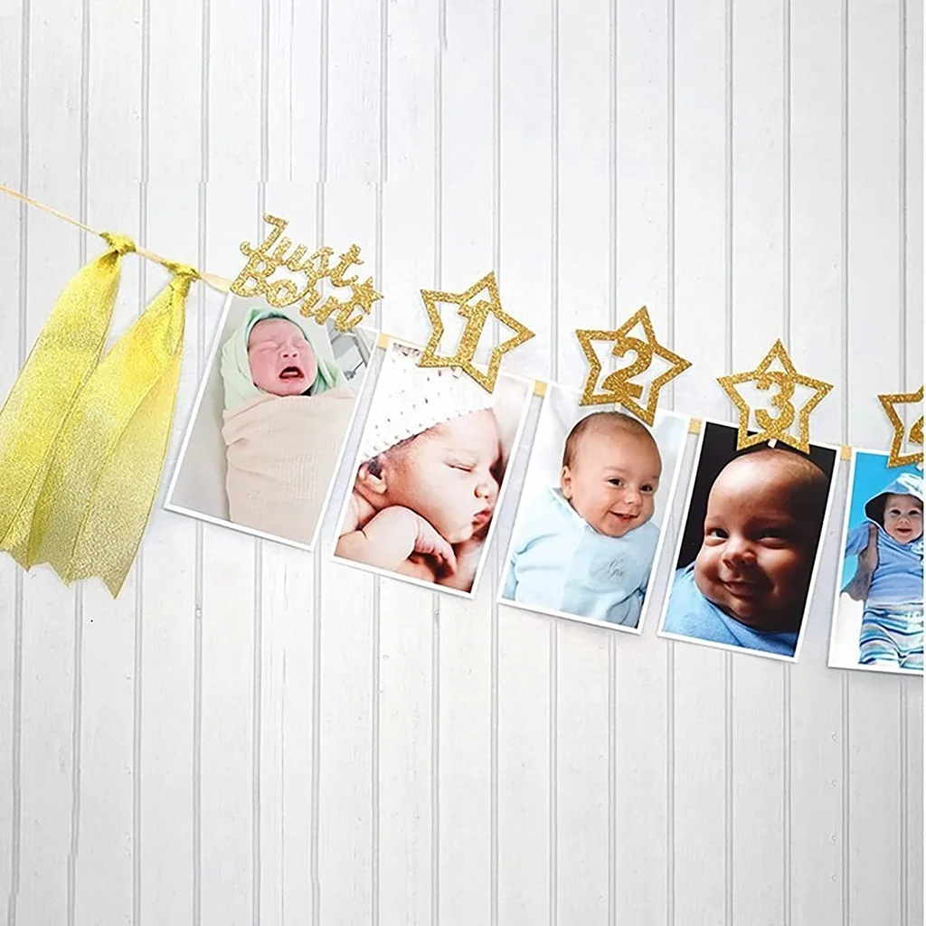 12 Months Photo Frame Banner Garland First Happy Birthday Decorations for 1st Baby Shower Boy Girl My 1 One Year Party Supplies