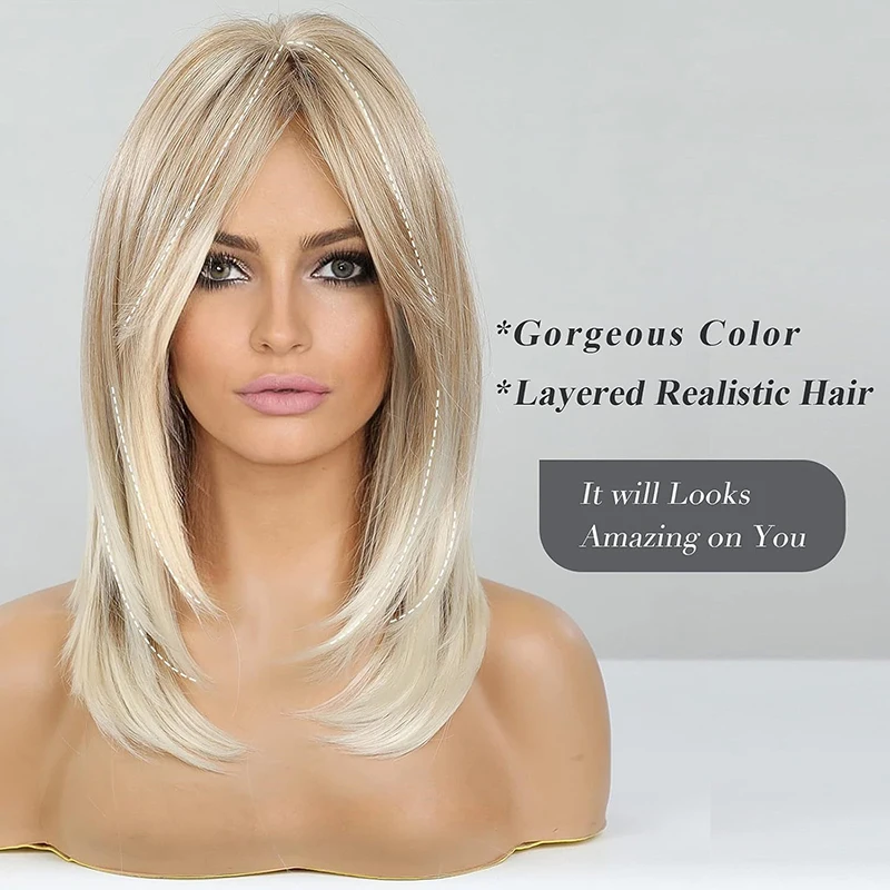 Cocktail Party Woman Wear Clavicle Hair Lady Daily Clothing Match Gradient Medium Length Wig Ball Headwear Shoulder Length Hair